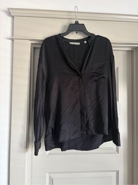 Vince Black Button-Front Silk Blouse